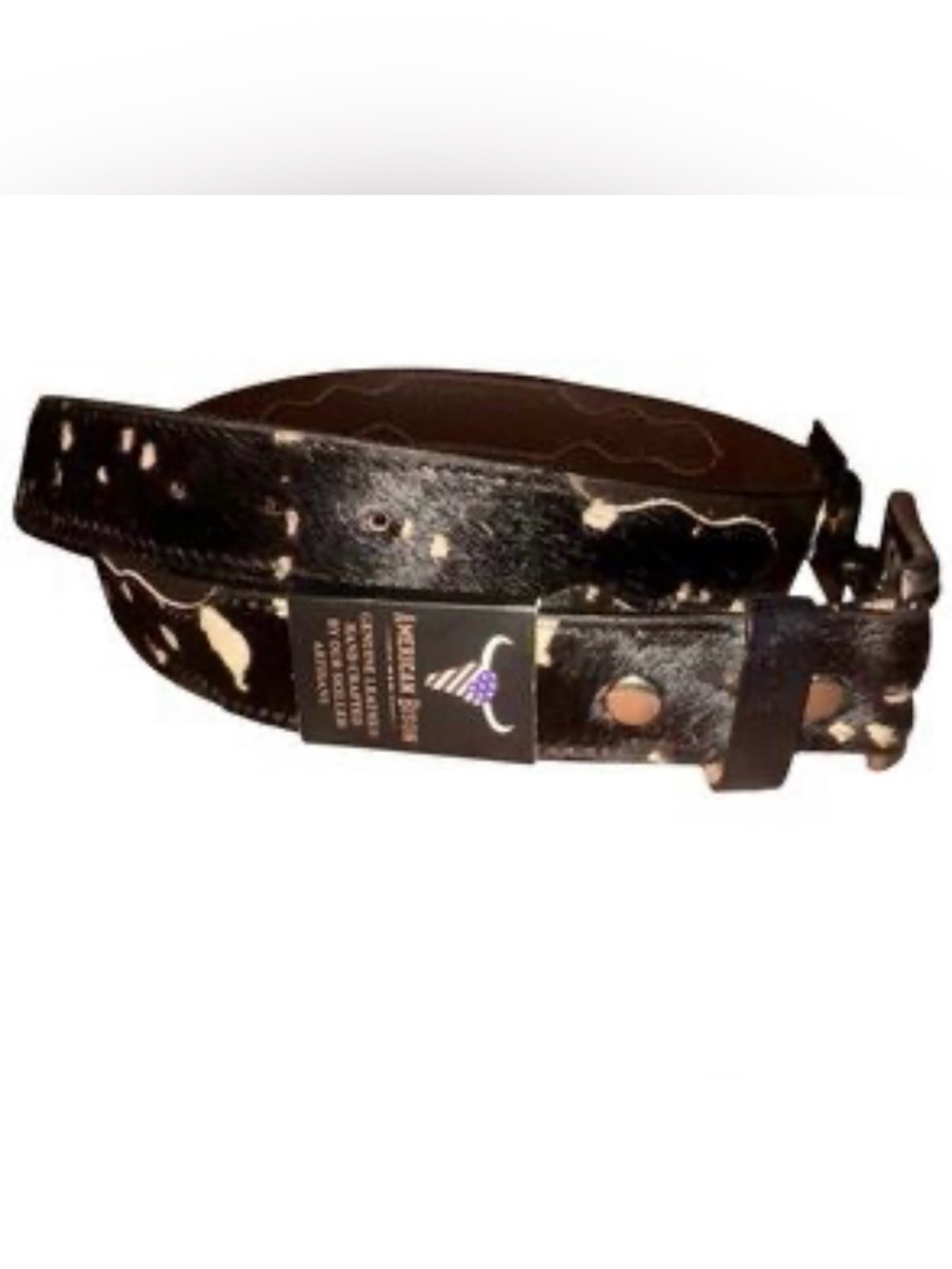Men's Black and Cream Cowhide Accent Leather Belt